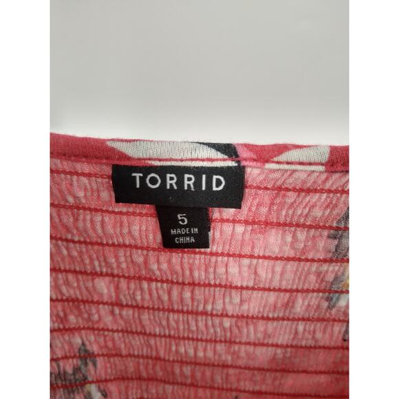 Torrid Babydoll Top Plus 5X Floral‎ Cotton Crew Neck Smocked Bodice Print Pink - Picture 2 of 9